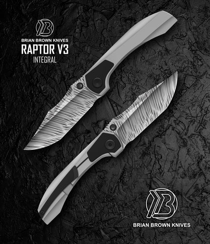 Two Damasteel Raptor V3 Integral knives. 