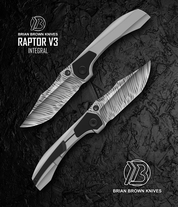 Two Damasteel Raptor V3 Integral knives. 
