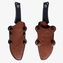 Load image into Gallery viewer, Two brown leather knife sheaths with black handles on a white background
